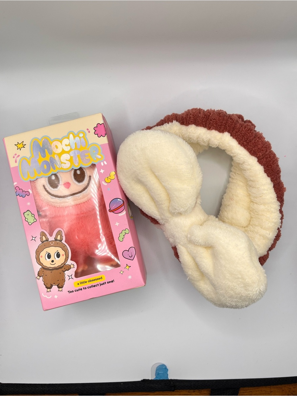 Bundle  Pink Mochi Monster Kids and  Plush Headband - Cream & Brown